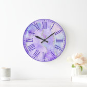 Pastel Paars & Witte Nep Zilver Glitter Agate Grote Klok (Huis)
