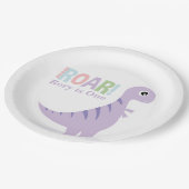 Pastel Paarse Baby Dinosaurussen Roar Verjaardagsf Papieren Bordje (Gekanteld)