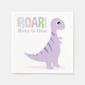 Pastel Paarse Baby Dinosaurussen Roar Verjaardagsf Servet (Voorkant)