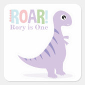Pastel Paarse Baby Dinosaurussen Roar Verjaardagsf Vierkante Sticker (Voorkant)