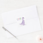 Pastel Paarse Baby Dinosaurussen Roar Verjaardagsf Vierkante Sticker (Envelop)