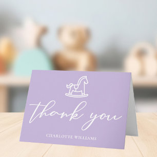Pastel Paarse Baby shower Rocking Horse Custom Bedankkaart