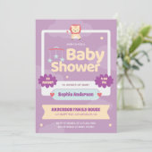 Pastel Paarse Baby shower Uitnodiging – Schattigee (Staand voorkant)