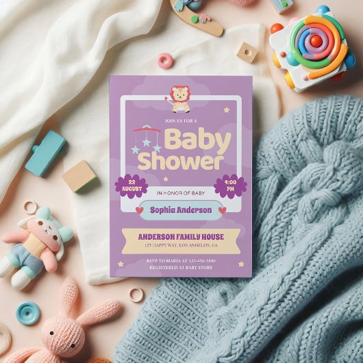 Pastel Paarse Baby shower Uitnodiging – Schattigee