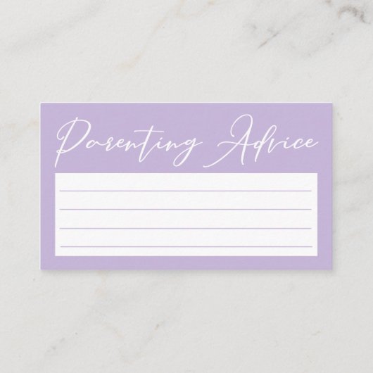 Pastel Paarse Baby shower Voorspellingen Advies Informatiekaartje (Achterkant)