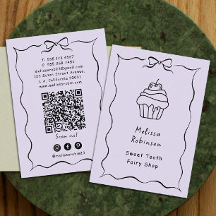 Pastel Paarse Bakkerij Cake Winkel Coquette QR Cod Visitekaartje