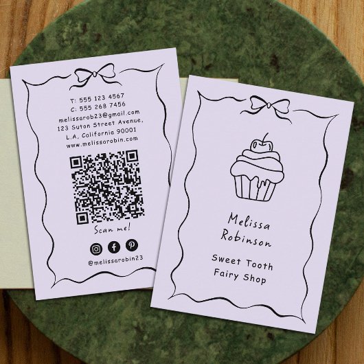 Pastel Paarse Bakkerij Cake Winkel Coquette QR Cod Visitekaartje