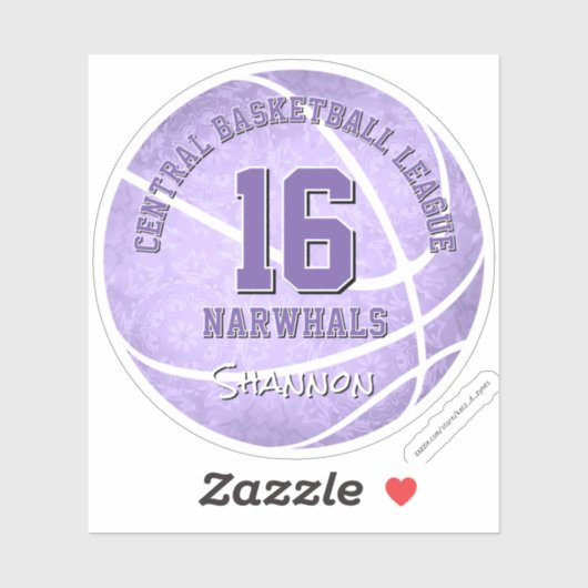  pastel paarse basketbalteam naam sticker (Vel)