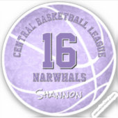 pastel paarse basketbalteam naam sticker (Voorkant)