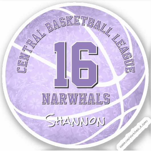 pastel paarse basketbalteam naam sticker (Voorkant)