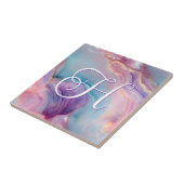 Pastel Paarse Blauw Roze Agaat Monogram Tegeltje (Zijkant)