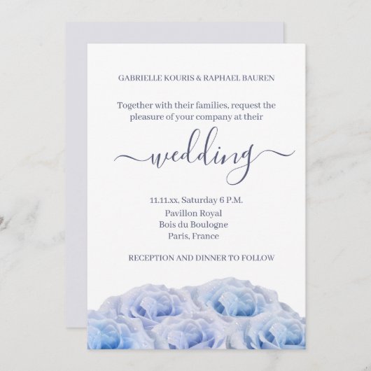 Pastel Paarse Blauwe Rozen Elegant Floral Wedding Kaart (Voorkant / Achterkant)