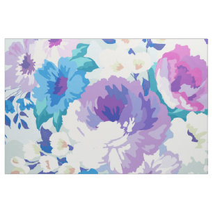 Pastel Paarse & Blauwe Waterverven Bloemenpatroon Stof