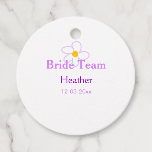 Pastel paarse bloem bruidsmeisje bruid team boho m bedankjes labels (Voorkant)