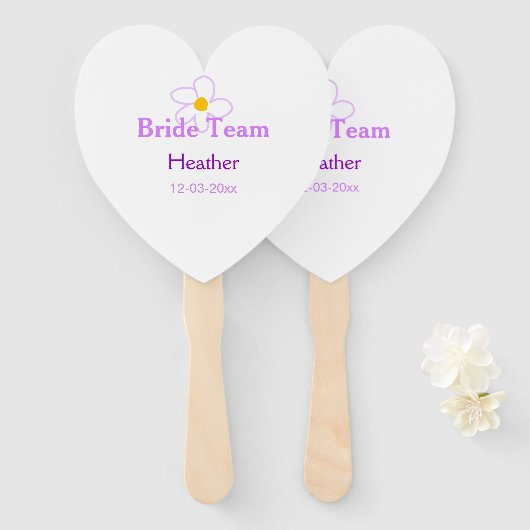 Pastel paarse bloem bruidsmeisje bruid team boho m handwaaier (Voorkant en achterkant)