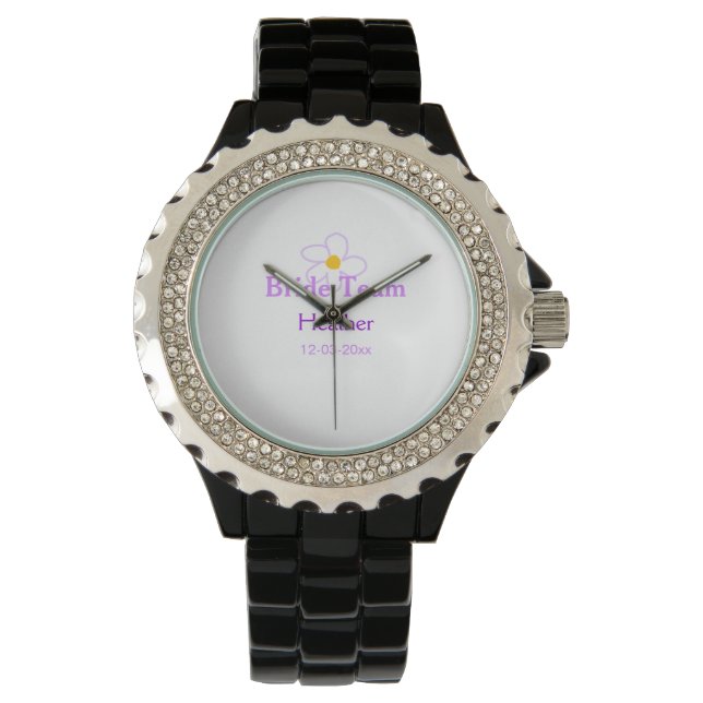 Pastel paarse bloem bruidsmeisje bruid team boho m horloge (Voorkant)