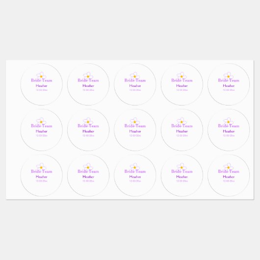 Pastel paarse bloem bruidsmeisje bruid team boho m labels (Vel)