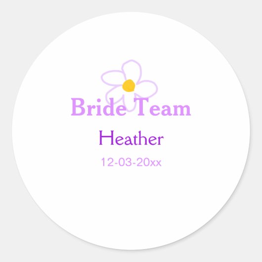 Pastel paarse bloem bruidsmeisje bruid team boho m ronde sticker (Voorkant)