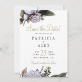 Pastel paarse bloemen elegante bruiloft save the d save the date (Voorkant)