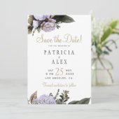 Pastel paarse bloemen elegante bruiloft save the d save the date (Staand voorkant)