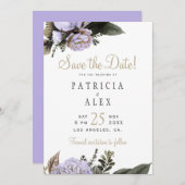 Pastel paarse bloemen elegante bruiloft save the d save the date (Voorkant / Achterkant)