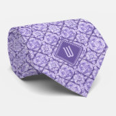 Pastel Paarse Bloemen Geïnspireerd Monogram Stropdas (Opgerold)