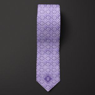 Pastel Paarse Bloemen Geïnspireerd Monogram Stropdas