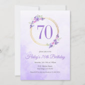 Pastel Paarse Bloemen Gouden Krans 70e Verjaardag Kaart (Voorkant)