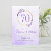 Pastel Paarse Bloemen Gouden Krans 70e Verjaardag Kaart (Staand voorkant)