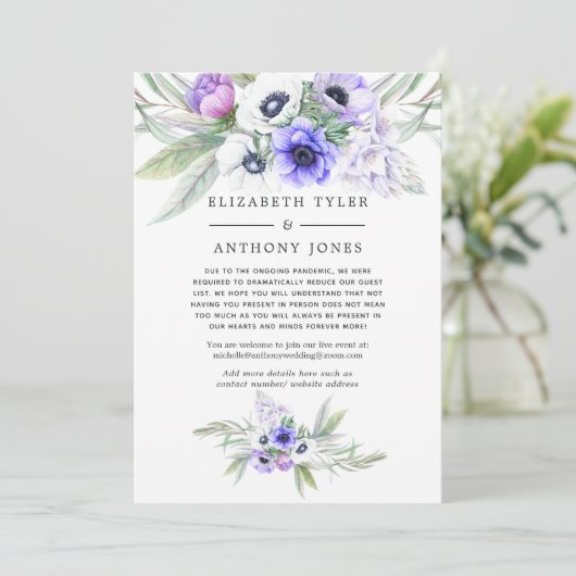 Pastel Paarse Bloemengestileerde Ingekorte Gastlij Aankondiging (Staand voorkant)