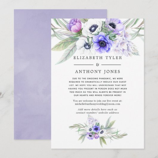 Pastel Paarse Bloemengestileerde Ingekorte Gastlij Aankondiging (Voorkant / Achterkant)