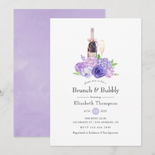 Pastel Paarse Bloemige Brunch & Mousserende Bruids Kaart