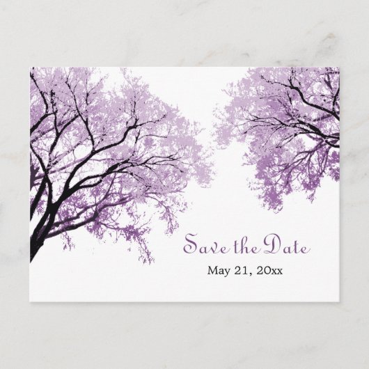 Pastel Paarse Bomen - Save the Date Briefkaart (Voorkant)