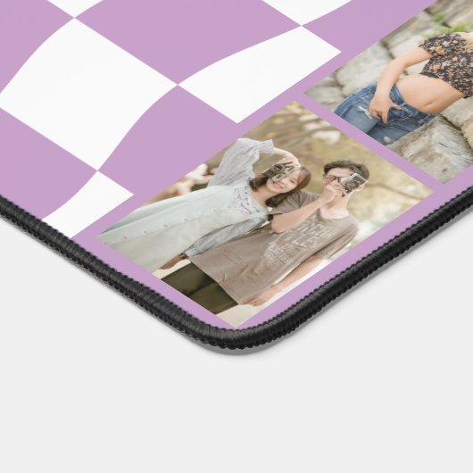 Pastel Paarse Checkerboard Leuke Naam Fotocollage Bureaumat (Hoek)
