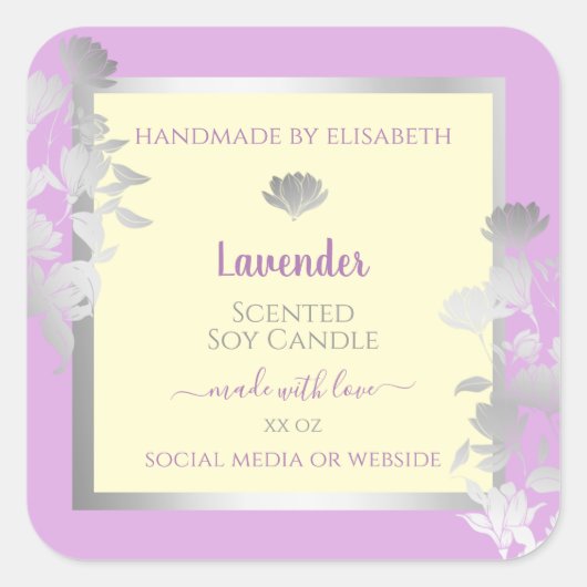  Pastel Paarse Cream Product Labels Zilver (Voorkant)
