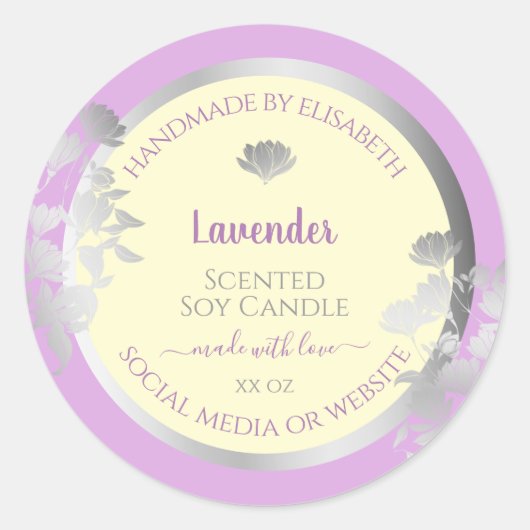  Pastel Paarse Cream Product Labels Zilver (Voorkant)