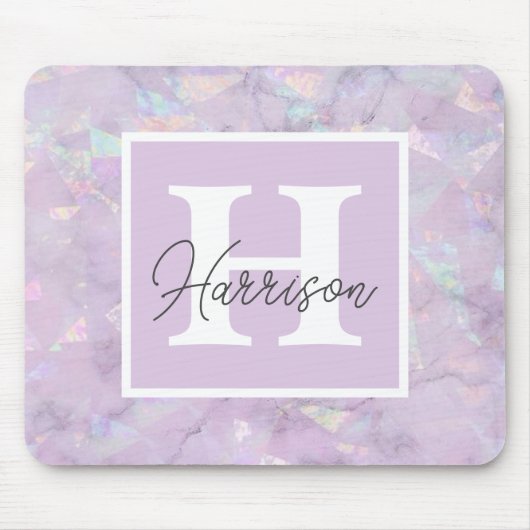 Pastel Paarse Crystal Geode Monogram Naam Muismat (Voorkant)