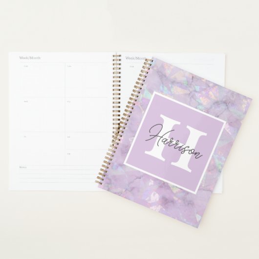 Pastel Paarse Crystal Geode Monogram Naam Planner (Display)
