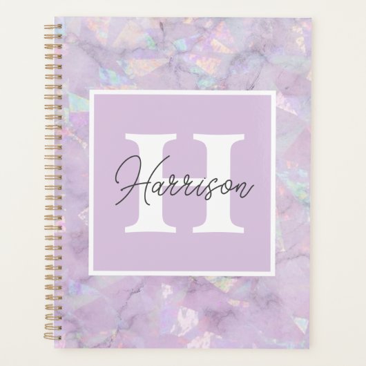 Pastel Paarse Crystal Geode Monogram Naam Planner (Voorkant)