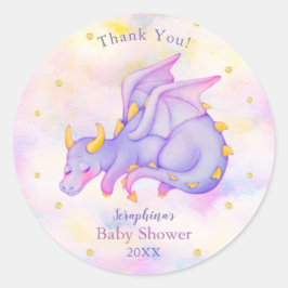 Pastel Paarse Dragon Girls Baby shower Dank je wel Ronde Sticker