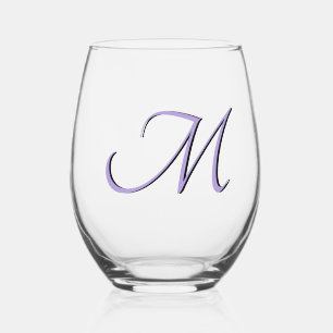 Pastel Paarse Elegant Monogram Initiaal Letter Wijnglas Zonder Voet