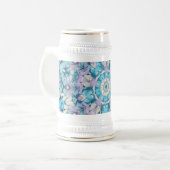 Pastel paarse en blauwe lintster bierpul (Voorkant links)