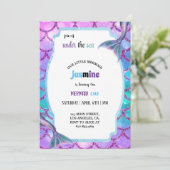 pastel paarse en blauwe zeemeermin verjaardagsfees kaart (Staand voorkant)