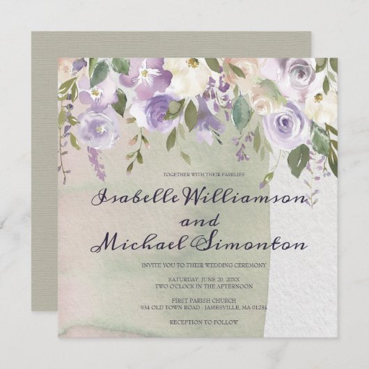 Pastel - Paarse en ivoren - bruiloft Kaart (Voorkant / Achterkant)