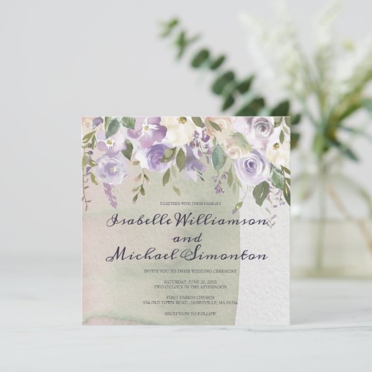 Pastel - Paarse en ivoren - bruiloft Kaart (Staand voorkant)