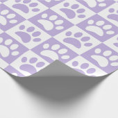 Pastel Paarse en witte hondenpoten in pleinen op m Cadeaupapier (Hoek)