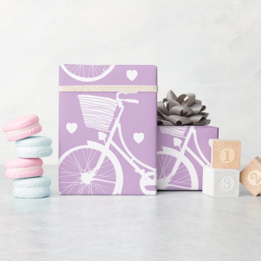 Pastel Paarse en witte  Retrofiele fiets Cadeaupapier (Baby Shower)