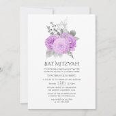 Pastel Paarse en Zilveren  Roos Bat Mitzvah Kaart (Voorkant)