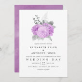 Pastel Paarse en Zilveren  Roos Bruiloft Kaart (Voorkant / Achterkant)