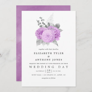 Pastel Paarse en Zilveren Roos Bruiloft Kaart